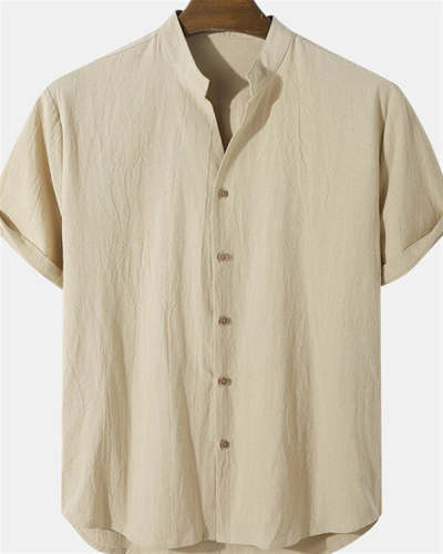 Men's Cotton Solid Stand Collar Shirts&Tops