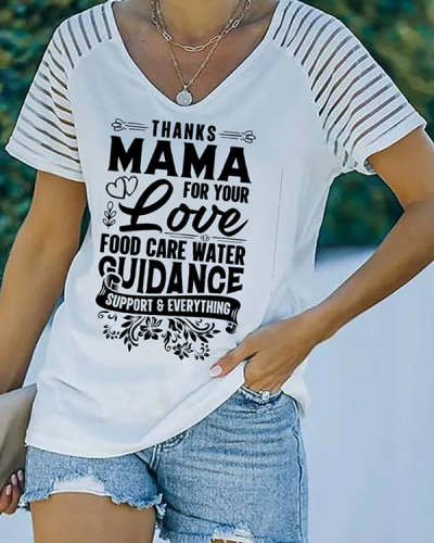 Mother’s Day Letter Print V Neck Vacation Casual Raglan Sleeve Top