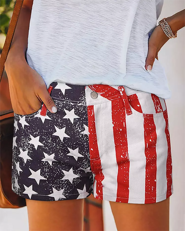 Summer Denim Print Shorts Pants
