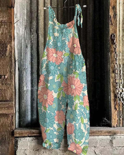 Fashion Floral Women Casual Linen Jumpsuits