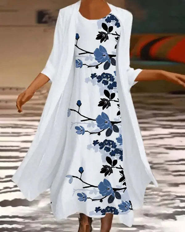 Casual Fake Two-piece Printed Maxi Dress