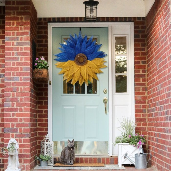 Ukraine Flag Sunflower Front Door Wreath -Support Ukraine