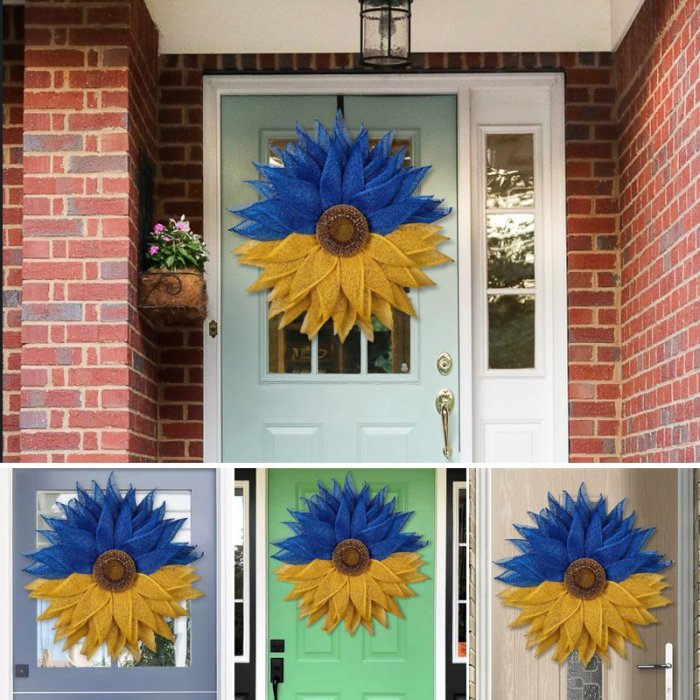 Ukraine Flag Sunflower Front Door Wreath -Support Ukraine