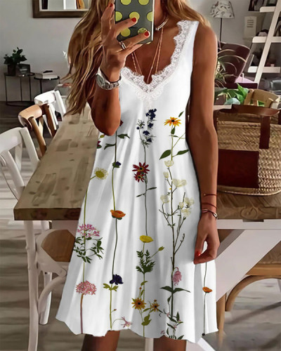 Casual Sleeveless Knit Print Dress