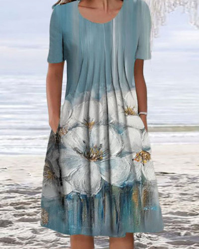 Floral-print Crew-neck Pullover Midi Dress
