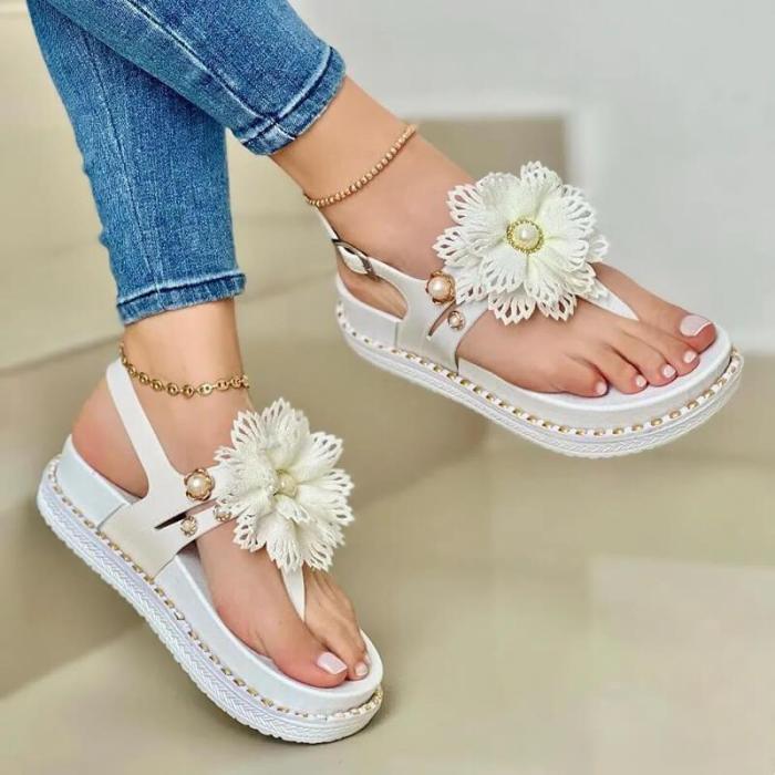 Women;s Fashion Flower Platform Flip Flops Sandals