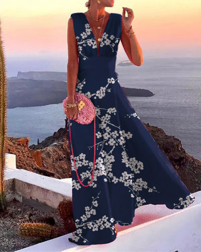 Elegant Print Sleeveless Maxi Dress