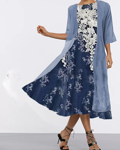 Two-Piece Loose Casual Floral Print Midi Dress