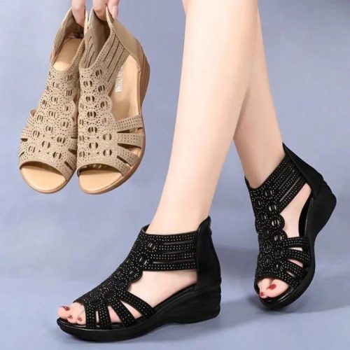 Women's Super Soft Leather Cyrstal Women’s Zip Shoes