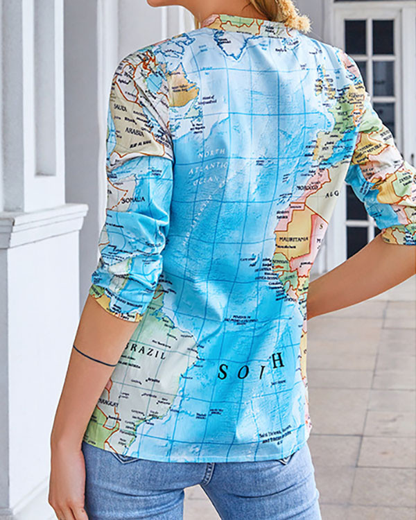 Map-print Slim-fit Long-sleeve Top