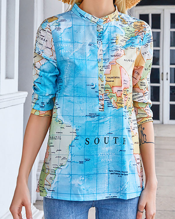 Map-print Slim-fit Long-sleeve Top