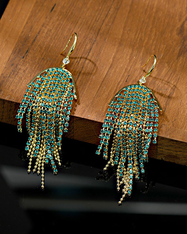 Peacock Blue Fringe Earrings