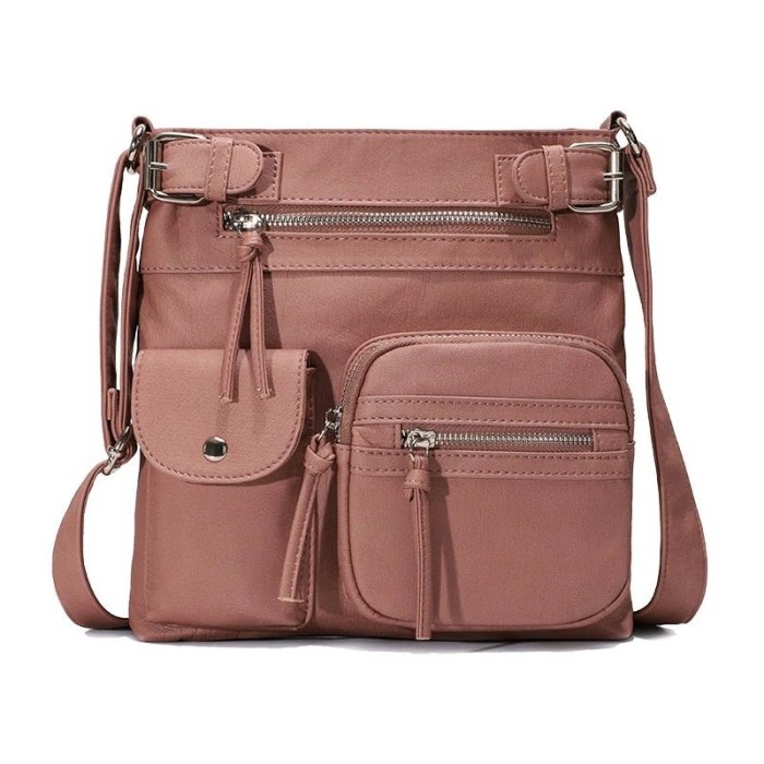 Multi-Pocket Crossbody Bag Soft Leather Shoulder Purse Bag