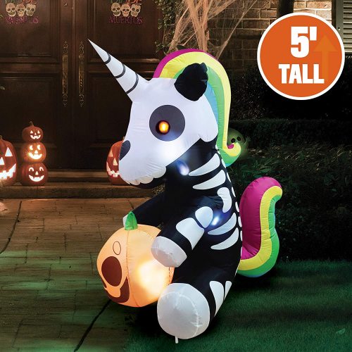 Tall Sitting Skeleton Unicorn Inflatable (5 ft)