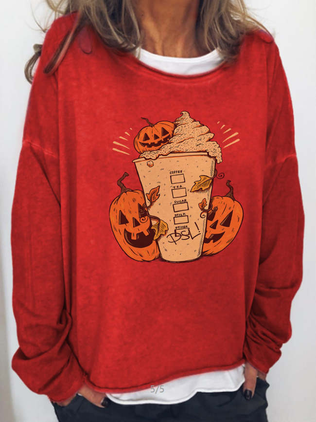 Halloween Pumpkin Coffee Funny Long Sleeve Blouse