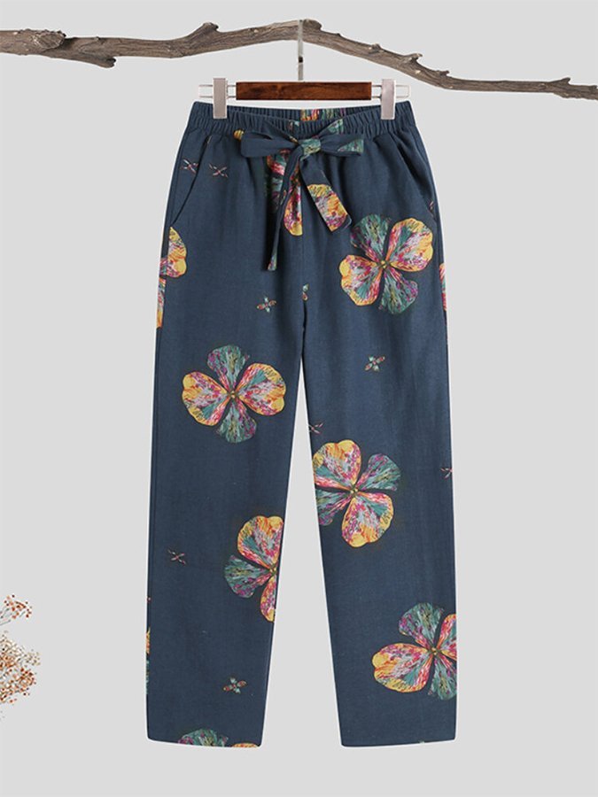 women's Vintage Flower Print Two-piece Set Suit