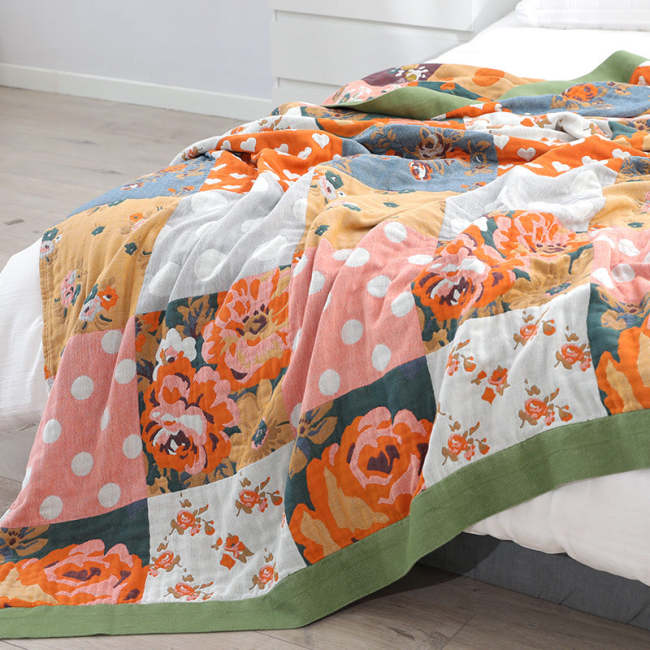 Summer Nap Breathable Floral 100% Cotton Sofa Throw Blanket Quilt