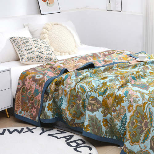 Summer Pure 100% Cotton  Throw Quilt Blanket