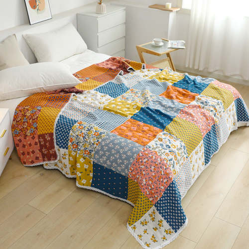 Nap Breathable Floral 100% Cotton Sofa Autumn Throw Blanket Quilt