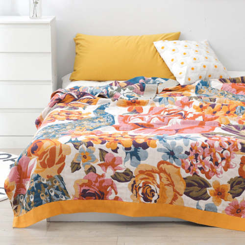 Floral Nap 100% Cotton Sofa Throw Blanket Quilt For Summer