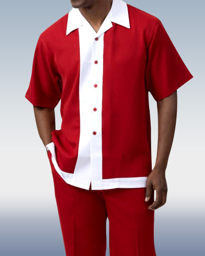 Red Walking Suit 2 Piece Short Sleeve Set