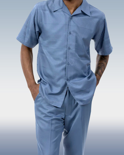 Men's 2 Piece Tone on Tone Stripe Short Sleeve Walking Suit in Slate