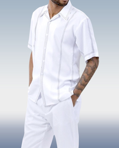 White Walking Suit 2 Piece Short Sleeve Suit
