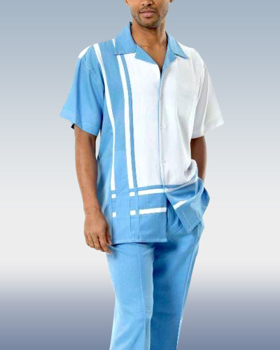 Blue Bar Casual Short Sleeve Walking Suit