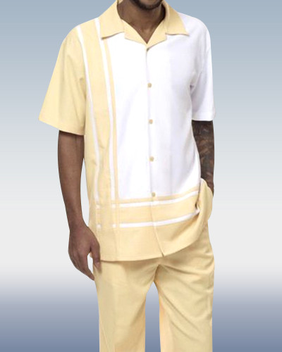 Montique Banana Walking Suit Color Block Short Sleeve Shirt Men's Leisure Suit 1877