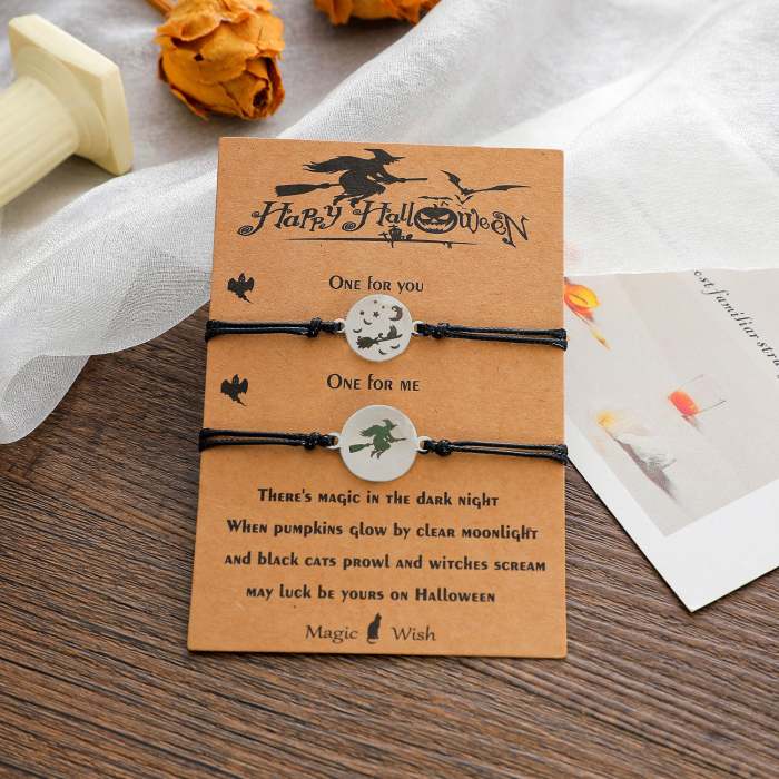 2Pcs Happy Halloween Witches Bracelet with Card