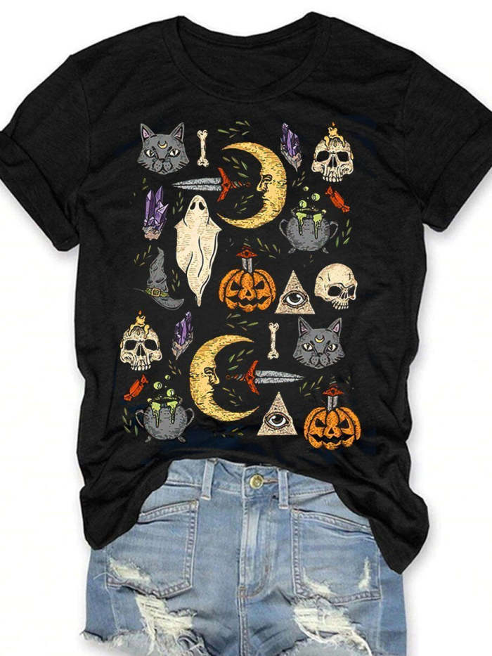 Vintage Halloween Print Short Sleeve T-shirt