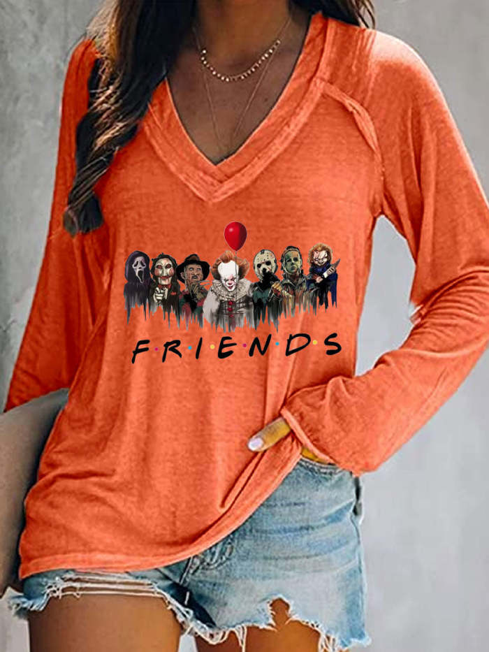 Friends Halloween V-neck Long Sleeve T-shirt