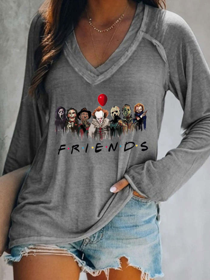 Friends Halloween V-neck Long Sleeve T-shirt
