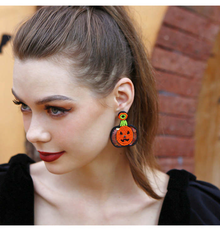 Halloween Handmade Pumpkin Beaded Earrings
