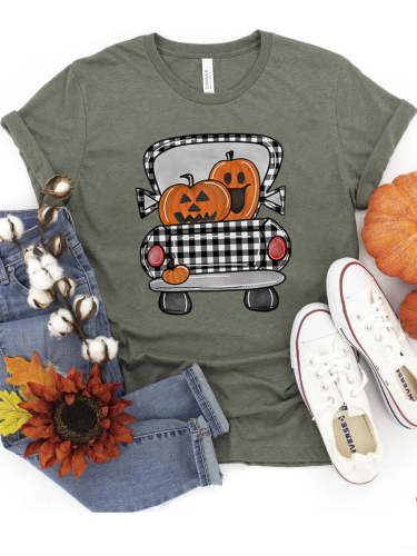 Plaid Halloween Truck Short Sleeve T-shirt