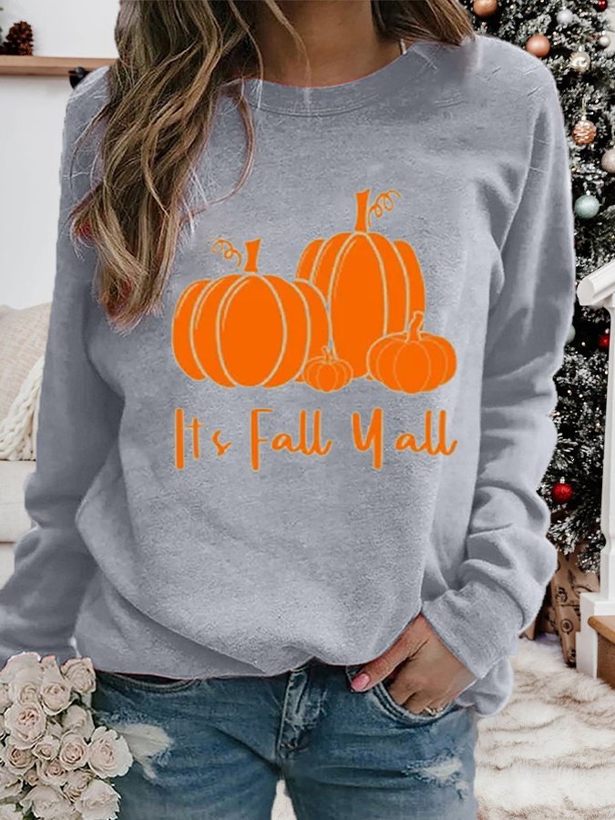 Women's  It's Fall Y'all Pumpkins Printed Casual Sweatshirt
