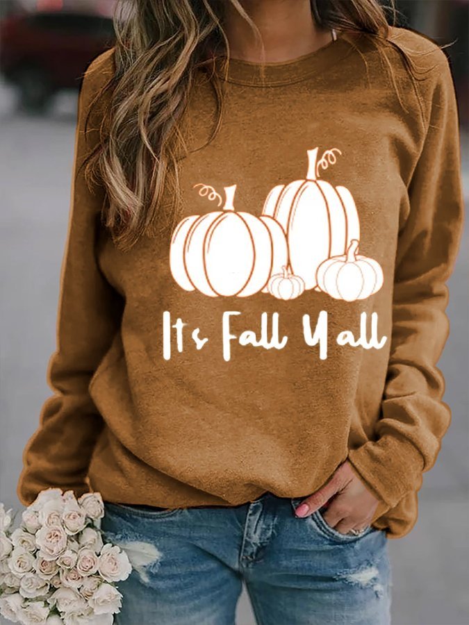 Women's  It's Fall Y'all Pumpkins Printed Casual Sweatshirt