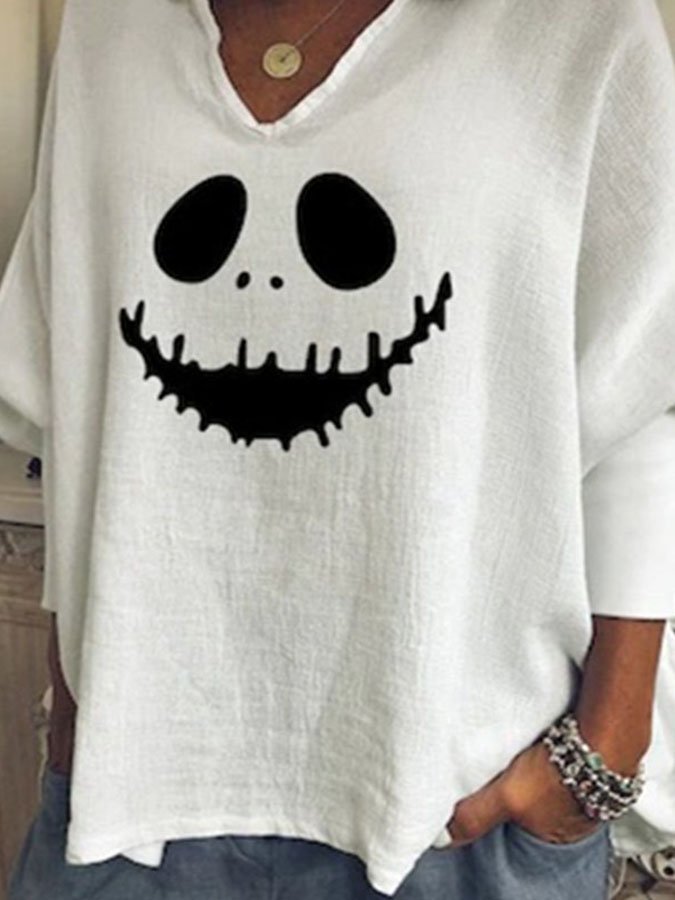Skull Smiley Print Long Sleeve T-Shirt