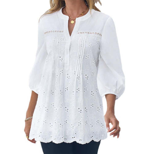 Women's Lantern Sleeve Lace Hollow Out Shirt