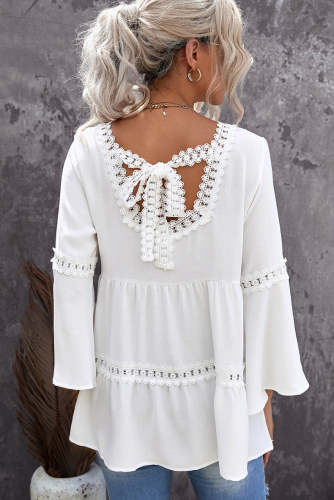 Lace Round neck flared sleeve backless top