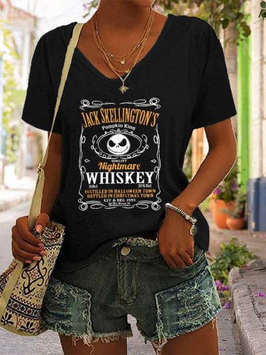 Women's Halloween Whisky Print Casual T-Shirt