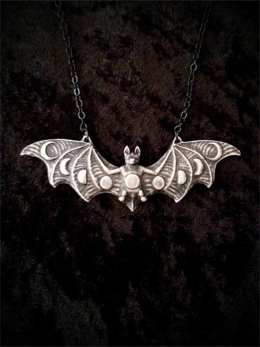 Vintage Bat With Mystical Moon Phase Necklace