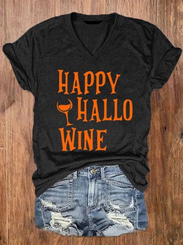 Women's Halloween Happy Hello Wine Print Top