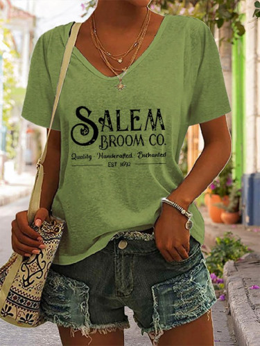 Halloween Salem Broom Co Print Short Sleeve T Shirt