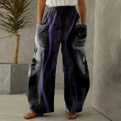 Day Of The Dead Print Loose Casual Pants
