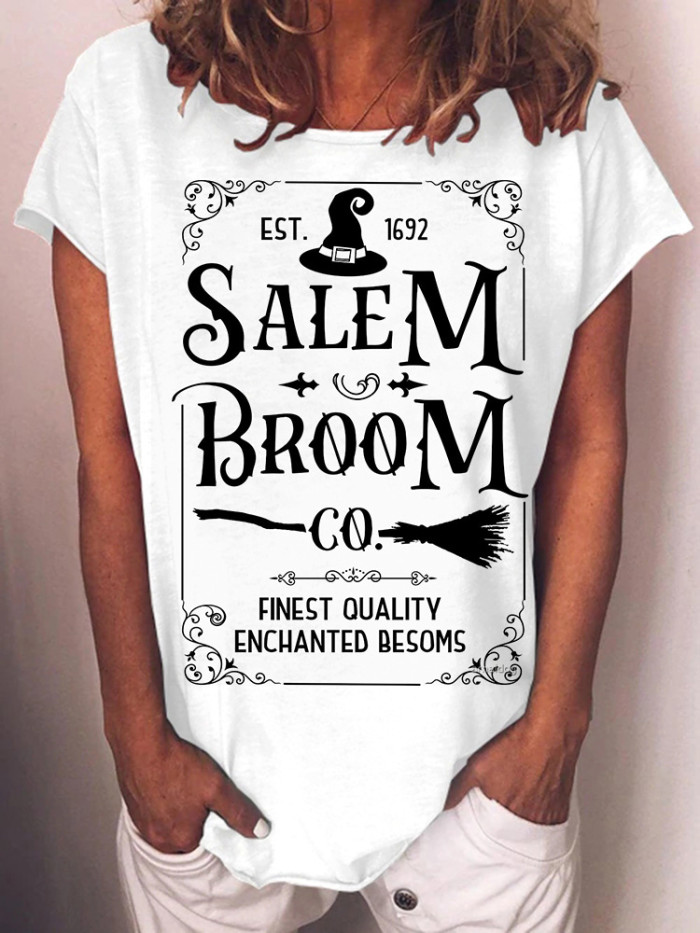 Halloween Salem Broom Co Graphic Loose T Shirt