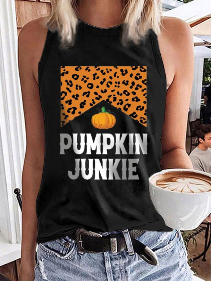 Halloween Pumpkin Junkie Print Casual Tank Top