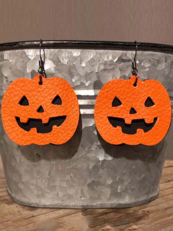Halloween Pumpkin & Ghost Leather Patchwork Earrings