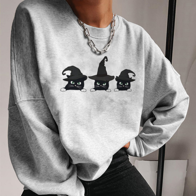 Halloween Wizard Cat Print Sweatshirt