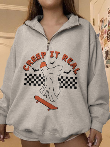 Halloween Skate Ghost Print Sweatshirt